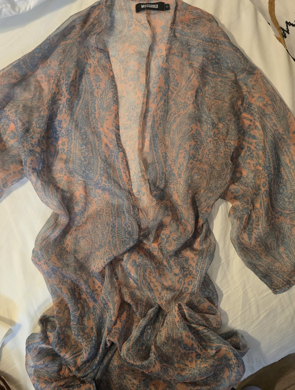 Missguided Paisly Kimono Cover Up Size 8 Boho Lightwear Layer